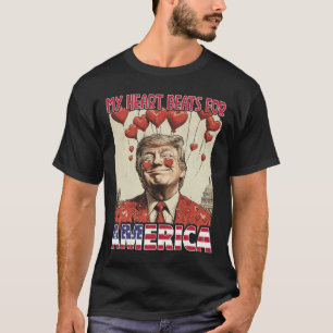 T-shirt Mon cœur bat pour l'Amérique Trump Saint-Valentin