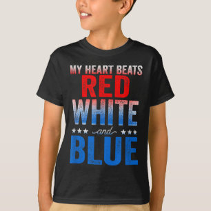 T-shirt Mon Coeur Bat Rouge Blanc Et Bleu Drapeau Américai