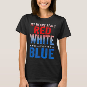 T-shirt Mon Coeur Bat Rouge Blanc Et Bleu Drapeau Américai