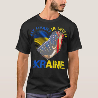 T-shirt MON COEUR EST AVEC L'UKRAINE, Drapeau Ukrainien-Am