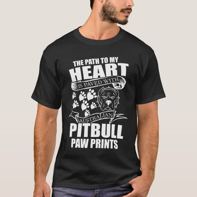 T-shirt Mon Coeur Est Pavé Avec Aus Pitbull Empreintes de  (Devant)