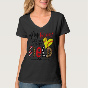T-shirt Mon Coeur Est Sur Ce Softball De Terrain Leopard S