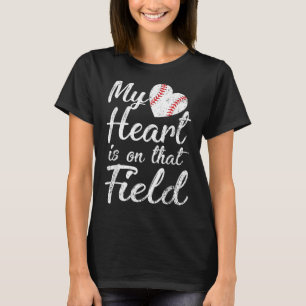 T-shirt Mon coeur est sur ce terrain de baseball softball 