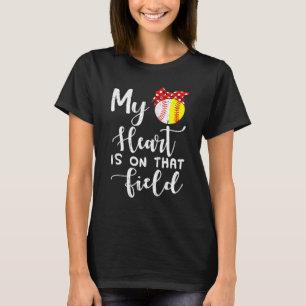 T-shirt Mon Coeur Est Sur Cette Mère De Baseball De Terrai