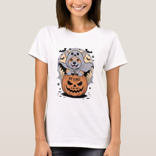 T-shirt Mon Corgi est mon Boo Halloween (Devant)