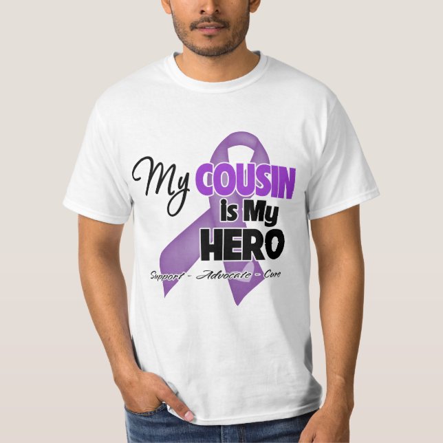 T-shirt Mon cousin est mon héros - ruban pourpre (Devant)