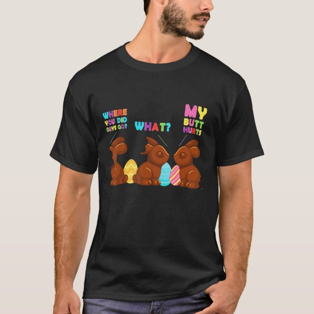 T-shirt Mon cul fait mal à drôle Bitten Chocolat lapin man (Devant)