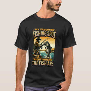 T-shirt MON ENDROIT DE PÊCHE PRÉFÉRÉ. Rétro, pêcheur