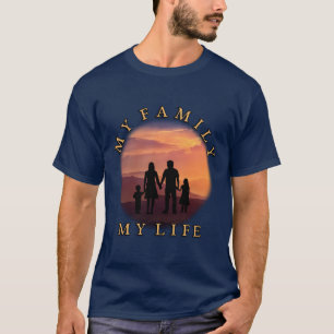 T-shirt Mon Famille Ma Vie Coucher de Soleil Silhouette Ar