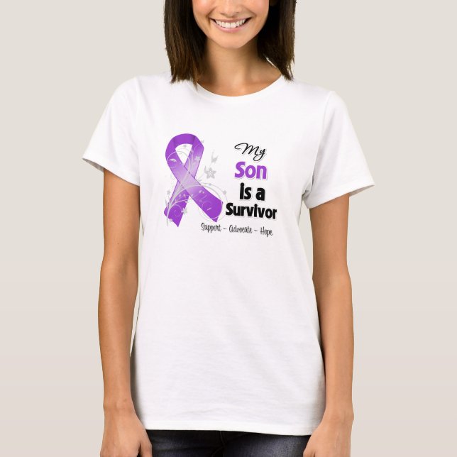 T-shirt Mon fils est un ruban de pourpre de survivant (Devant)