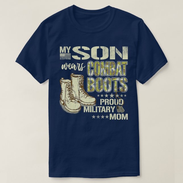 T-shirt Mon Fils Porte Des Bottes De Combat Fière Maman Mi (Design devant)