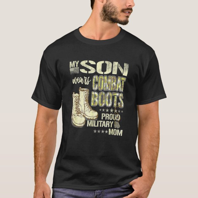 T-shirt Mon Fils Porte Des Bottes De Combat Fière Maman Mi (Devant)