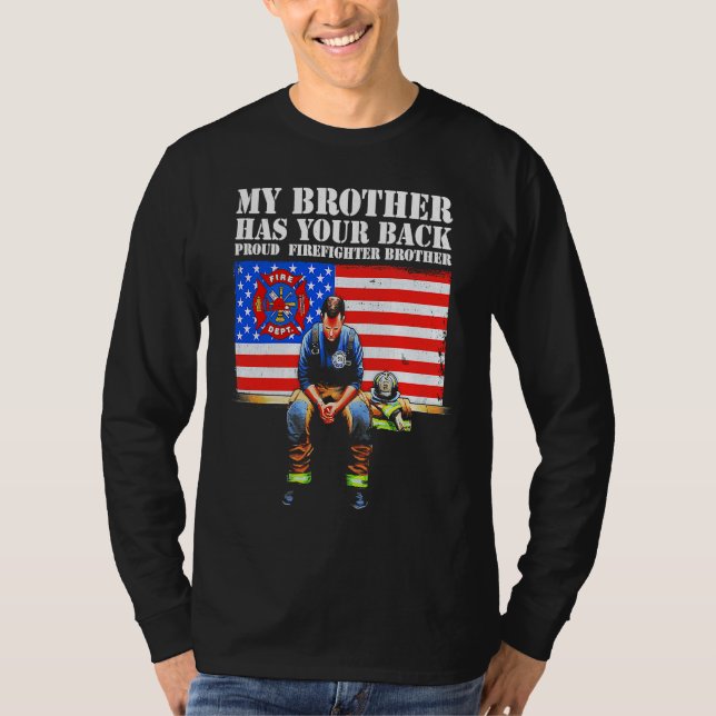 T-shirt Mon frère vous soutient fier frère pompier (Devant)