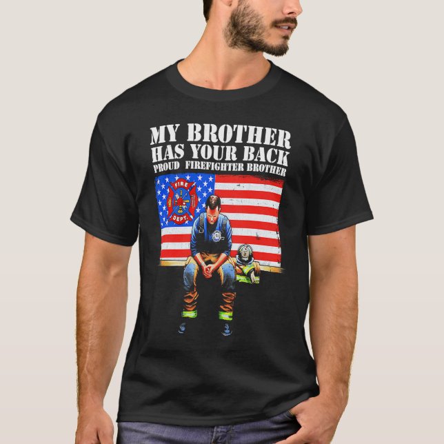 T-shirt Mon frère vous soutient fier frère pompier (Devant)