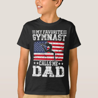 T-shirt Mon Gymnaste favori m'appelle Papa Usa Drapeau Pèr