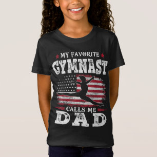 T-Shirt Mon Gymnaste favori m'appelle Papa USA Drapeau Pèr