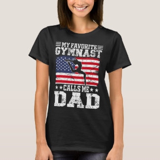 T-shirt Mon gymnaste préféré m'appelle papa drapeau améric