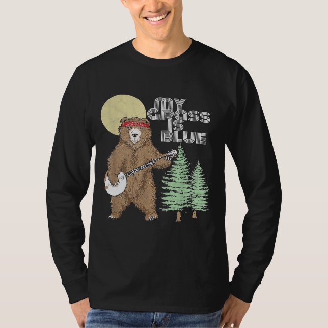T-shirt Mon Herbe Est Bleu Banjo Ours Hippie Grizzly2 (Devant)