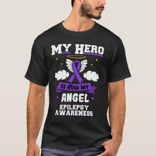 T-shirt Mon Héros Est Maintenant Mon Ange Epilepsie Ribbon