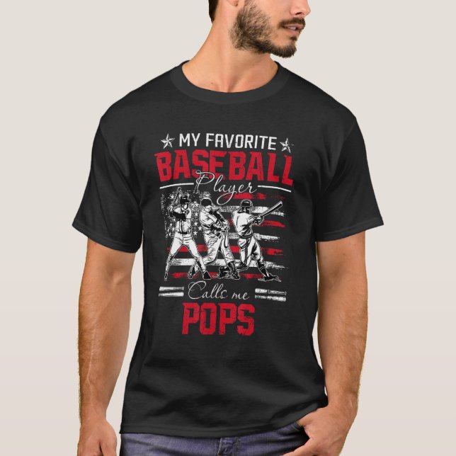 T-shirt Mon Joueur De Baseball Favori M'Appelle Pops Ameri (Devant)
