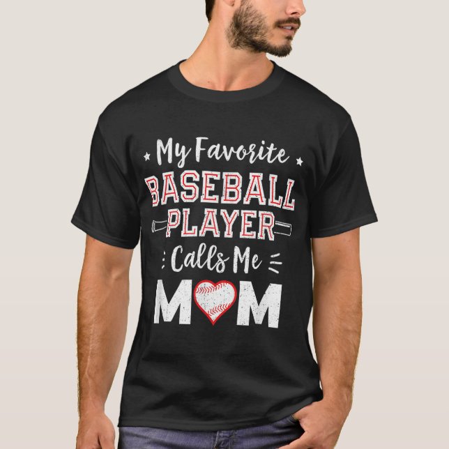 T-shirt Mon Joueur De Baseball Préféré M'Appelle Maman Bas (Devant)