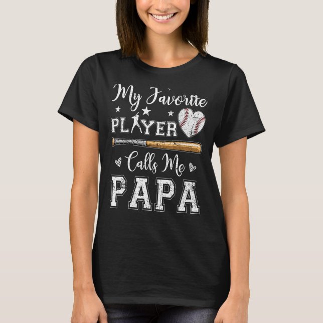 T-shirt Mon Joueur De Baseball Préféré M'Appelle Papa Amer (Devant)