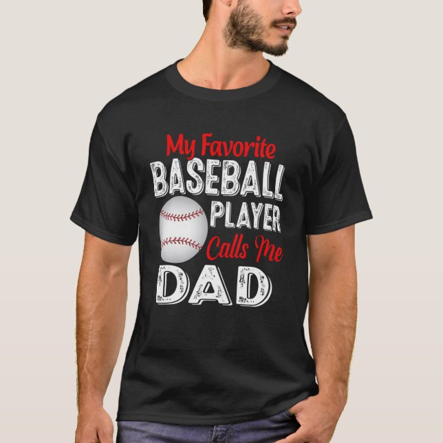 T-shirt Mon Joueur De Baseball Préféré M'Appelle Papa Retr (Devant)