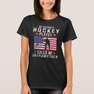 T-shirt Mon Joueur De Hockey Favori M'Appelle Grand-Mère M
