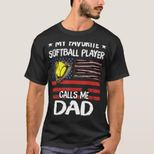 T-shirt Mon Joueur De Softball Favori M'Appelle Papa Améri