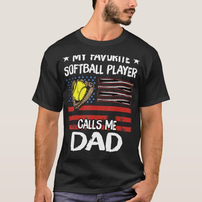 T-shirt Mon Joueur De Softball Favori M'Appelle Papa Améri (Devant)