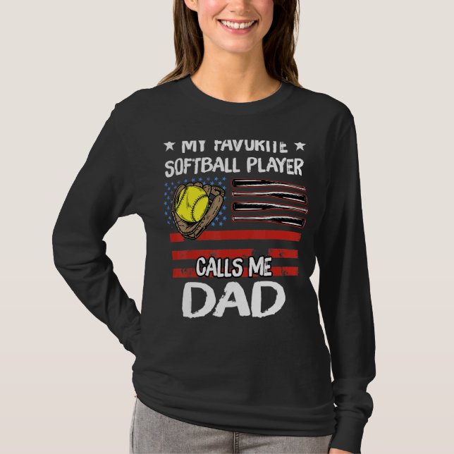 T-shirt Mon Joueur De Softball Favori M'Appelle Papa Améri (Devant)