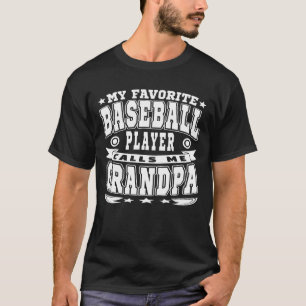 T-shirt Mon Joueur favori de baseball Grand-père Texte Bla