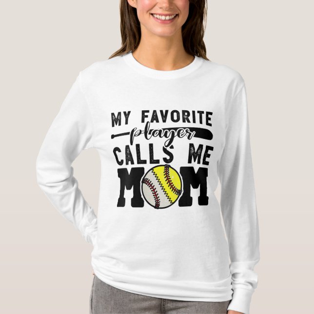 T-shirt Mon Joueur Favori M'Appelle Maman Baseball Softbal (Devant)