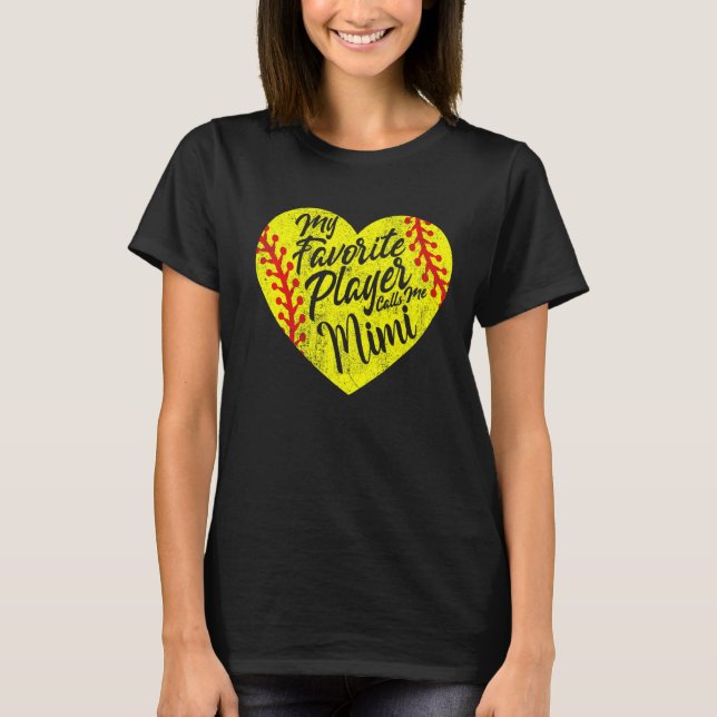 T-shirt Mon Joueur Favori M'Appelle Mimi Softball Heart Cu (Devant)