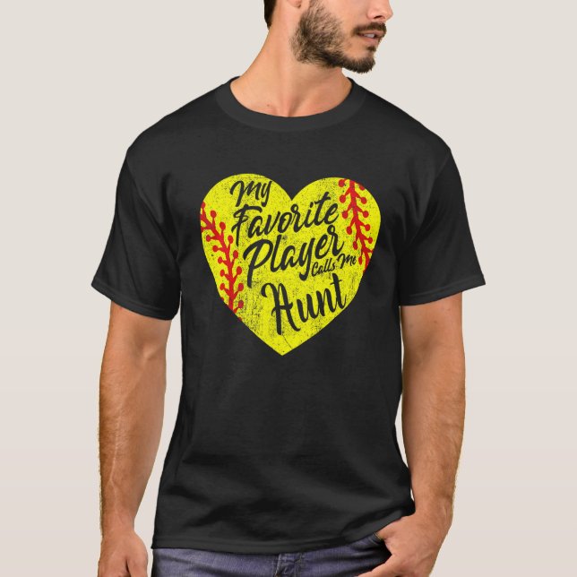 T-shirt Mon Joueur Favori M'Appelle Tante Softball Heart C (Devant)