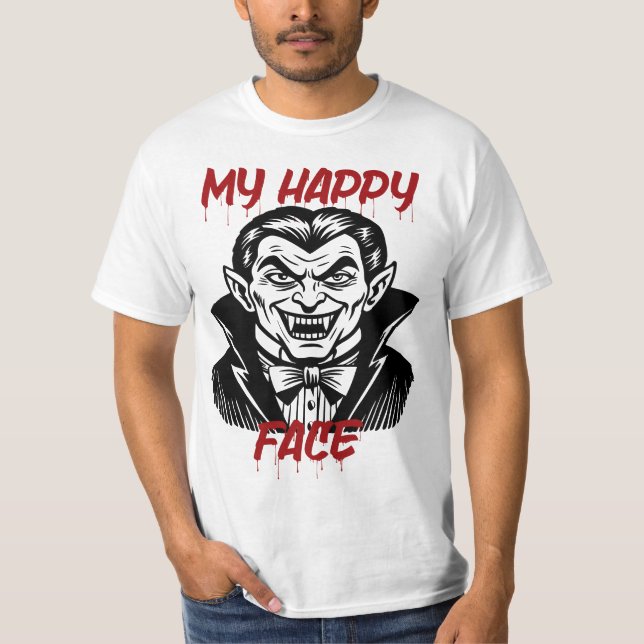 T-shirt Mon Joyeux Visage, Drôle Halloween Vampire (Devant)