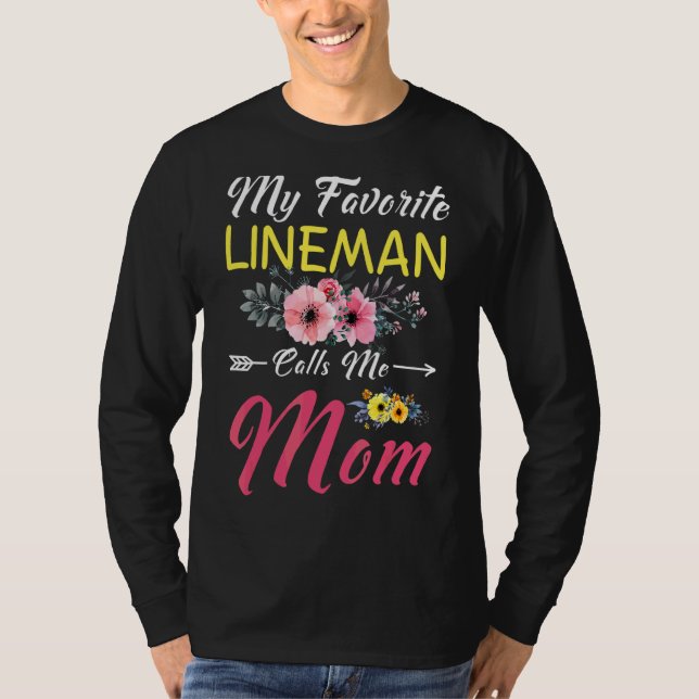 T-shirt Mon Lineman préféré m'appelle Maman Fleurs Famille (Devant)