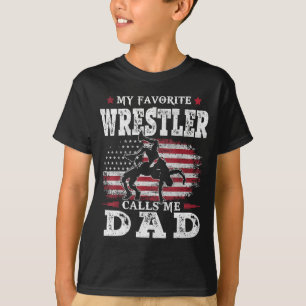 T-shirt Mon lutteur favori m'appelle Papa USA Flag Père