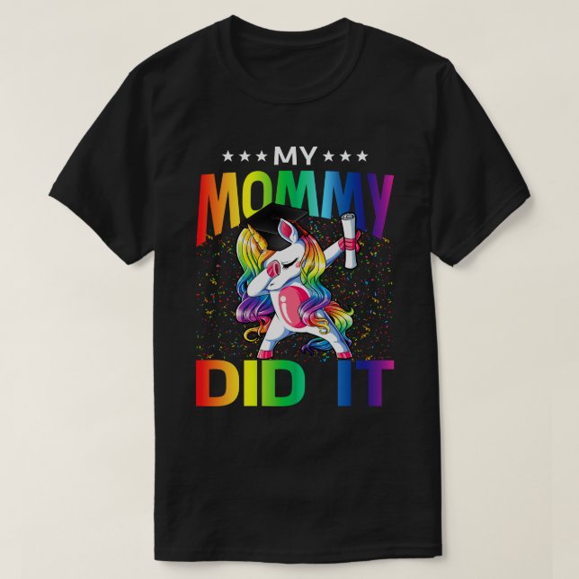 T-shirt Mon Maman L'A Fait Diplômé Unicorne (Design devant)