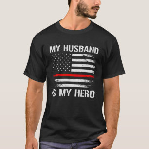 T-shirt Mon Mari Est Mon Héros Pompier Femme Mince Rouge L