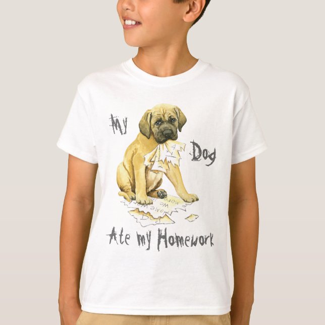 T-shirt Mon mastiff a mangé mon travail (Devant)