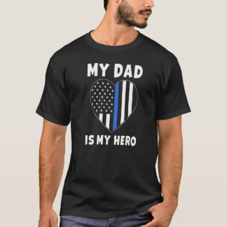T-shirt Mon père est mon héros Police Officier Papa Blue L