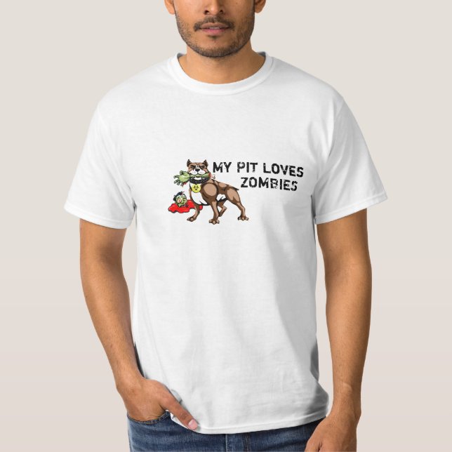 T-shirt Mon pitbull aime le tee - shirt de zombis - slogan (Devant)