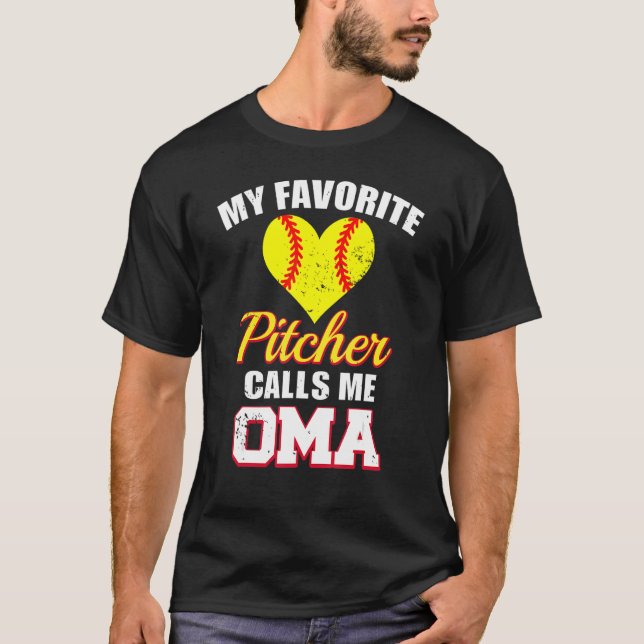 T-shirt Mon Pitcher Favori M'Appelle Oma Pitcher Softbal (Devant)