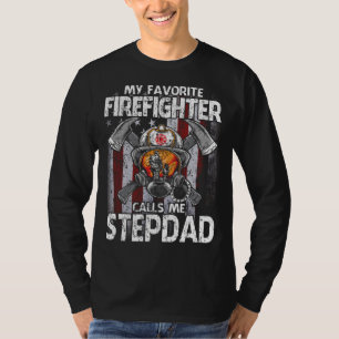T-shirt Mon pompier favori m'appelle STEPDAD USA Drapeau