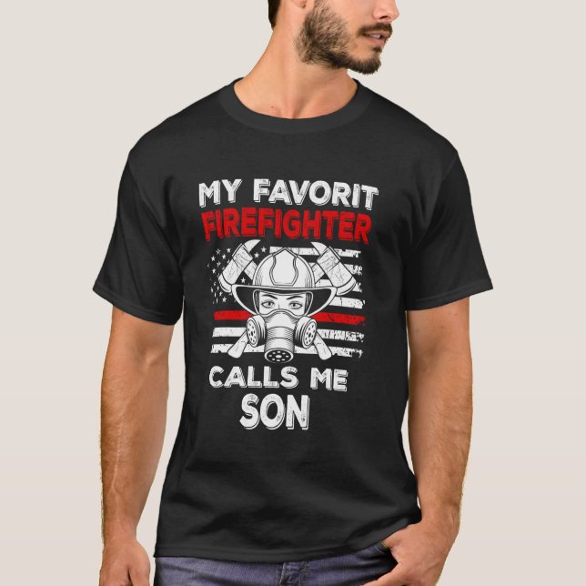 T-shirt Mon pompier préféré m'appelle fils Thin Red Line (Devant)