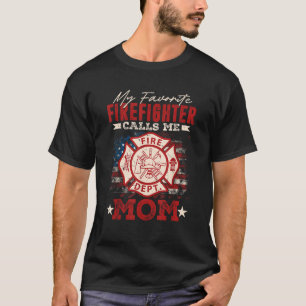 T-shirt Mon pompier préféré m'appelle maman drapeau améric