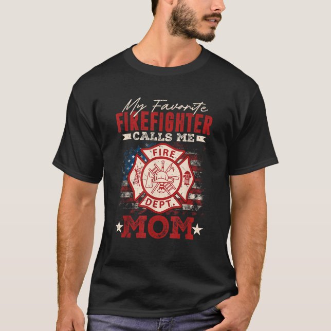T-shirt Mon pompier préféré m'appelle maman drapeau améric (Devant)