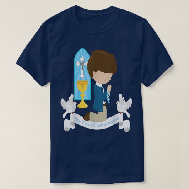 T-shirt Mon premier cadeau Communion Enfants Son Garçon Br (Design devant)