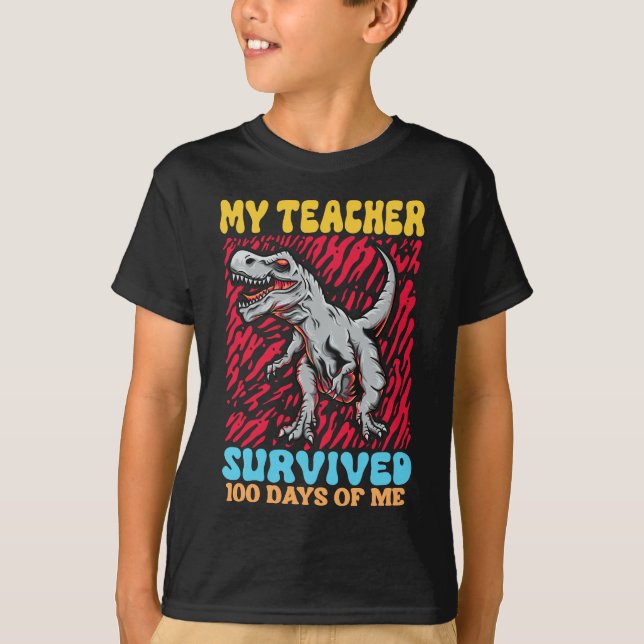 T-shirt Mon Professeur A Survécu 100 Jours De Moi Dinosaur (Devant)